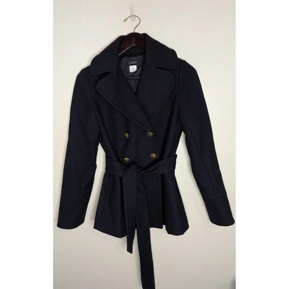 J. Crew Women Sz 4 100% Wool Classic Pea Coat Navy Blue Preppy Academia Minimal - Picture 2 of 7